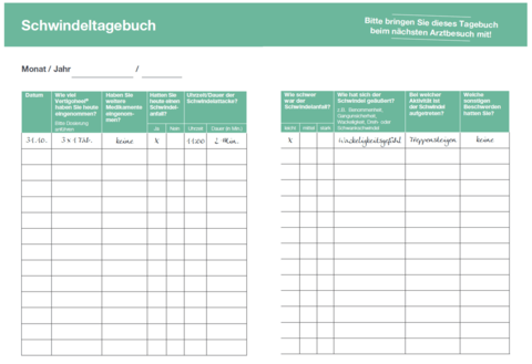 Schwindeltagebuch: So haben Sie Ihre Schwindelanfälle im Überblick – © Schwabe